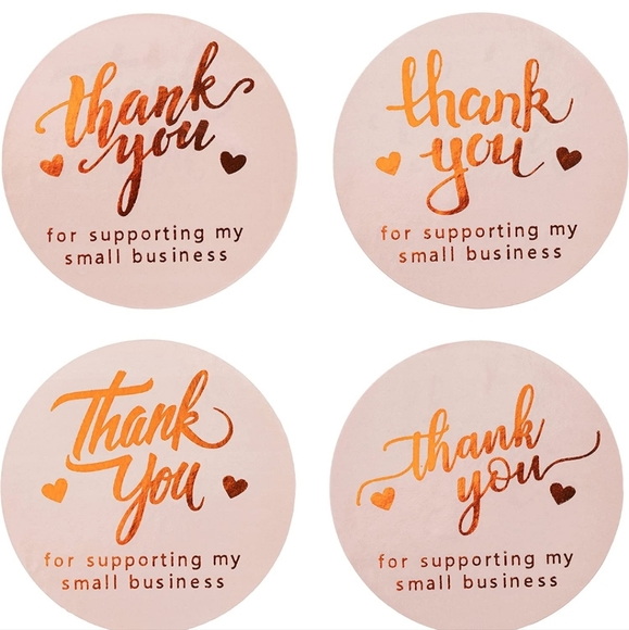 50 CT 2" Thank You Stickers Round Labels with 4 Designs Rose Gold on Bei… - Picture 1 of 14